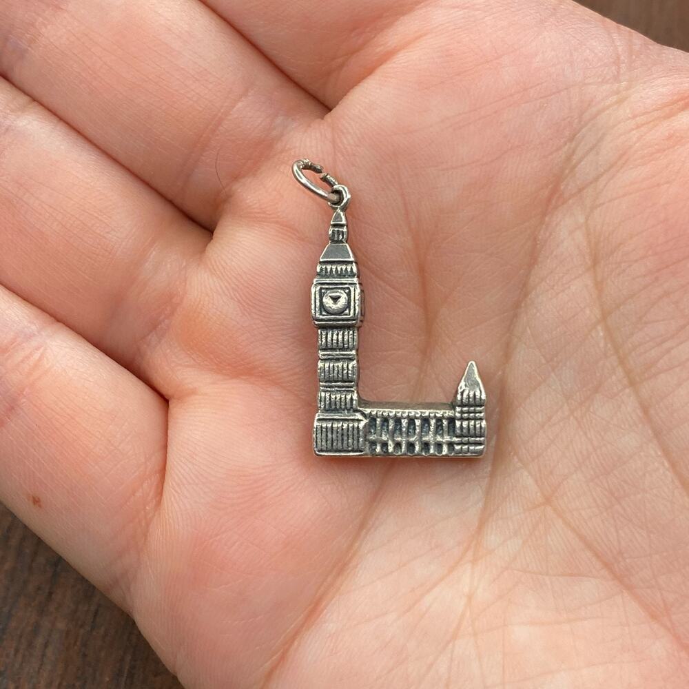 Vintage 925 Sterling Silver Big Ben Clock Tower London UK Pendant Bracelet Charm